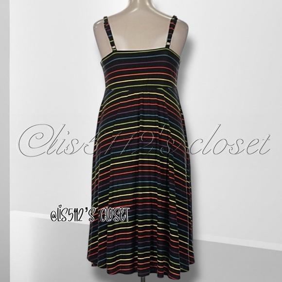 Torrid Black Rainbow Stripe Super Soft Button-Front Midi Swing Dress 1X 14 16 - Picture 8 of 16